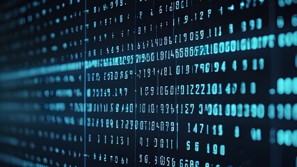 Blue digital binary data on computer screen background