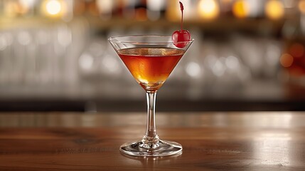 A classic Manhattan, with a cherry garnish.