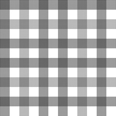 A black and white checkered pattern with a vintage textile design, often seen on picnic tablecloths