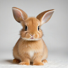 Obraz premium Adorable young rabbit with fluffy orange-brown fur, isolated on a clean white background