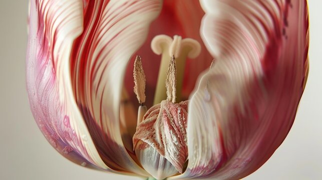 The pistil and stamen of a tulip in a macro shot.