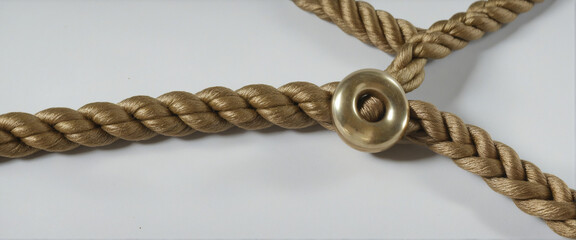 Secure a brown rope on a white background with clipping path and potential objections