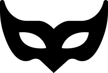 Carnival masks silhouettes. Black fill icon of masquerade mask for party, parade and carnival for Mardi Gras and Halloween. Fantasy ornate face mask symbol element isolated on transparent background.