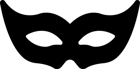 Carnival masks silhouettes. Black fill icon of masquerade mask for party, parade and carnival for Mardi Gras and Halloween. Fantasy ornate face mask symbol element isolated on transparent background.