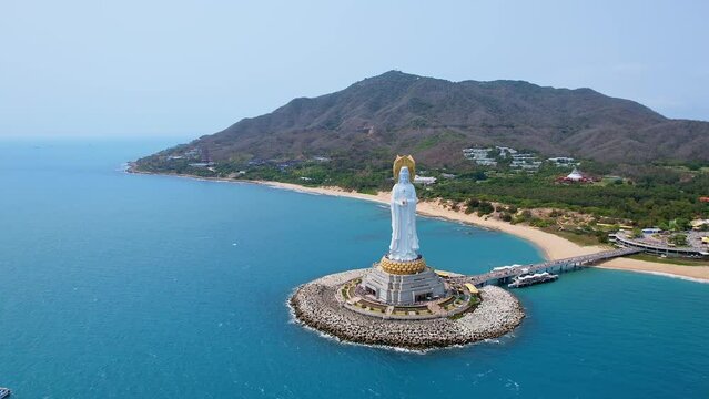 Aerial View of the Surrounding Scenery of Guanyin on the Sea in Nanshan Cultural Tourism Area, Sanya, Hainan, China