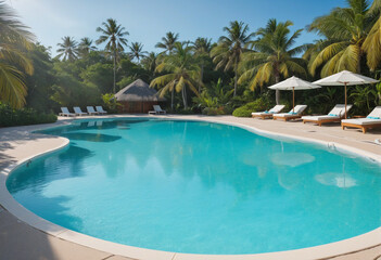 A Summer Oasis: Tropical Beach Resort with a Vibrant Pool View