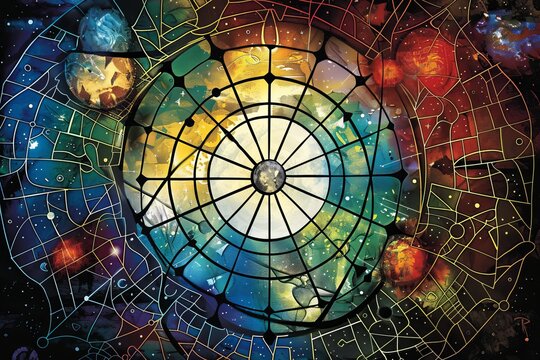 Abstract Celestial Birth Chart with Cosmic Elements