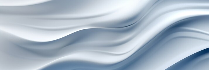 Fototapeta premium Abstract soft white and light blue flowing waves creating a smooth, serene texture with gentle gradients, horizontal format illustration with place for text