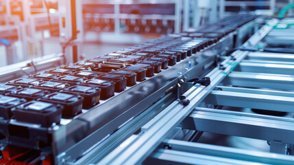 Obraz premium Manufacturing Process of Electric Car Battery Cells