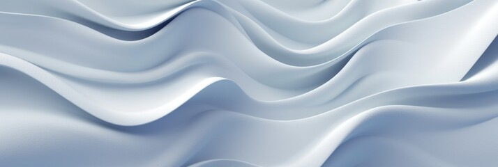 Abstract white silk texture background with flowing, wavy patterns and smooth gradients. Horizontal image with ample space for text. Minimalist design, white elegance, abstract background, smooth silk
