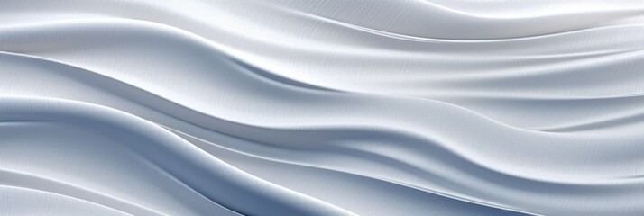 Abstract white silk texture background with flowing, wavy patterns and smooth gradients. Horizontal image with ample space for text. Minimalist design, white elegance, abstract background, smooth silk