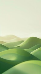Obraz premium A green hillside with a tree in the foreground, 3d style illustration, nature landscape, summer, copy space.