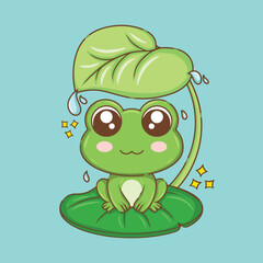 artwork illustration and t shirt design frog under the leaves cute character