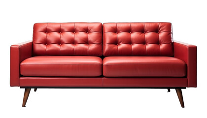 Fototapeta premium Red Leather Sofa With Mid-Century Design
