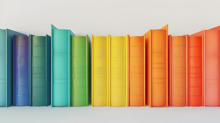 Naklejka premium A row of colorful books on white background, 3d rendering illustration with copy space for text or design. Book and reading concept