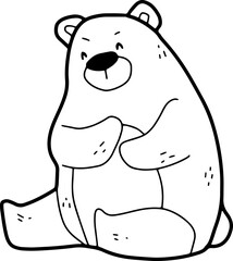 Cute bear, cartoon animal, coloring book, hand drawn, illustration, wearing white
