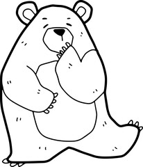 Cute bear, cartoon animal, coloring book, hand drawn, illustration, wearing white
