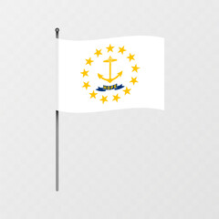 Rhode Island state flag on flagpole. Vector illustration.