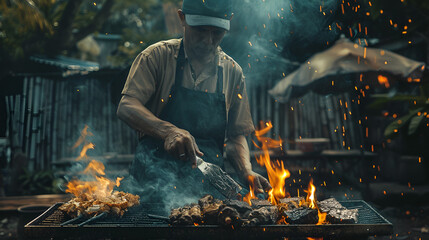 man preparing grill