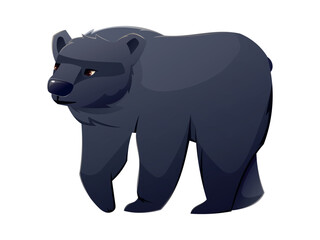 Cute black bear baribal on four legs. Vector isolated cartoon illustration of wild forest animal.