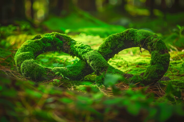 Obraz premium Infinity Symbol Covered in Lush Green Moss in a Forest