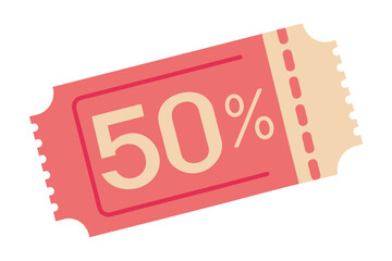 The ticket has a red color and is decorated with the number 50