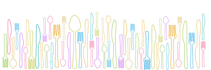 Spoon Fork Knife Lines Various Colors Background Overlay