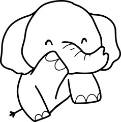 Cute elephant, cartoon animal, wild animal, zoo, coloring book, hand drawn, illustration, wearing white