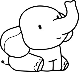 Cute elephant, cartoon animal, wild animal, zoo, coloring book, hand drawn, illustration, wearing white