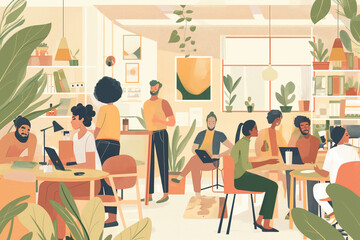 multicultural people work in the modern office abstract flat illustration