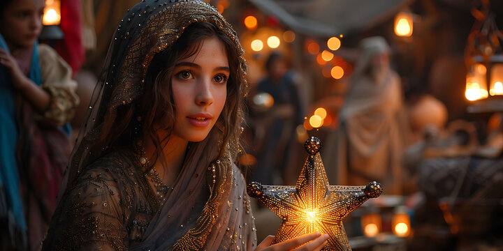 family gathered around a star and crescentshaped lantern celebrating EidalAdha with RealTime Eye AF and InBody Image Stabilization capturing the warm festive moment