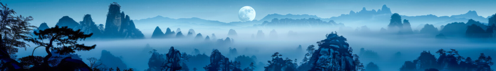 A mountain range with a full moon in the sky - Powered by Adobe