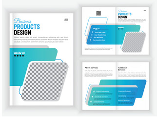 Bifold Brochure Design Template for your Company, blue multipage business brochure design, with modern style and clean concept use for business proposal and business profile.
