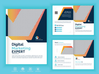 Bifold Brochure Design Template for your Company, blue multipage business brochure design, with modern style and clean concept use for business proposal and business profile.
