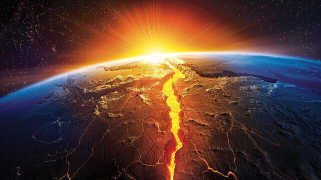 Create a visual guide to understanding the principles of plate tectonics. Explain how lithosphere is divided into plates that move and interact, causing earthquakes, volcanoes, and mountain formation.