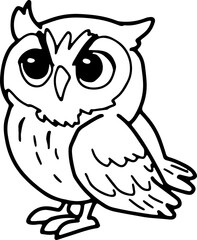 Cute owl, cartoon animal, wild animal, zoo, coloring book, hand drawn, illustration, wearing white