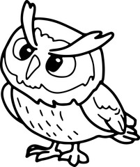 Cute owl, cartoon animal, wild animal, zoo, coloring book, hand drawn, illustration, wearing white