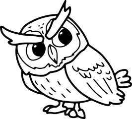 Fototapeta premium Cute owl, cartoon animal, wild animal, zoo, coloring book, hand drawn, illustration, wearing white