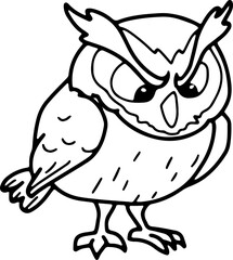 Cute owl, cartoon animal, wild animal, zoo, coloring book, hand drawn, illustration, wearing white