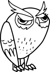 Cute owl, cartoon animal, wild animal, zoo, coloring book, hand drawn, illustration, wearing white