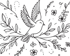 Bird Vector Line Art. Line Art. Bird Drawing. Artwork. Flying Bird. Illustration. Line Art Drawing.