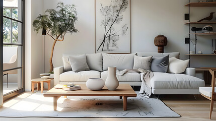 Scandinavian style interior design of modern living room.