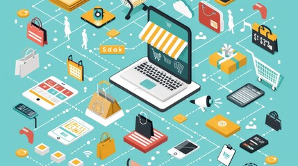 Obraz premium Create an infographic on digital transformation in retail. Highlight trends like e-commerce, omnichannel strategies, and personalized shopping experiences.