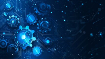 A blue and white image of gears and other mechanical parts