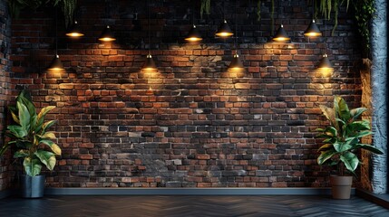 Fototapeta premium Room with brick wall and black lights background