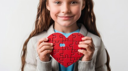 colorful puzzle heart in the hands, autism awareness concept