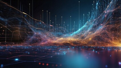 Digital background perfect for tech processes, neural networks, artificial intelligence, data transfer and encryption, digital archives, sound and graphic presentations, science, education