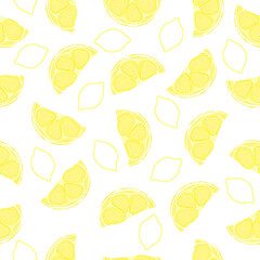 Seamless pattern with hand drawn lemon slace on white background.