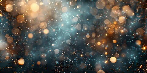 Fototapeta premium Abstract background with bokeh lights and sparkles in golden and blue hues, perfect for festive and celebratory themes.