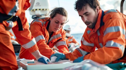 Obraz premium Comprehensive Medical First Aid and CPR Training for Offshore Workers: Preparing for Medical Emergencies at Sea